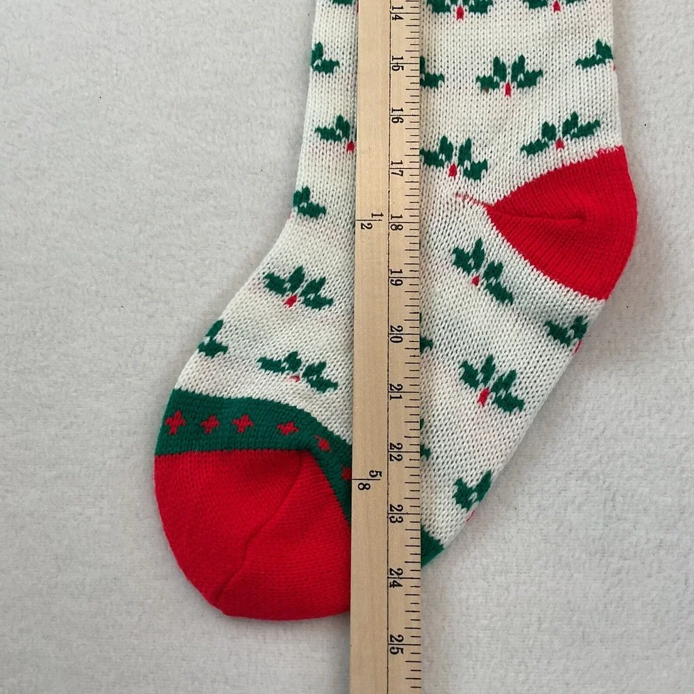 Christmas‎ Stocking Knitted Knit White Candy Canes Holly Leaves Merry Taiwan